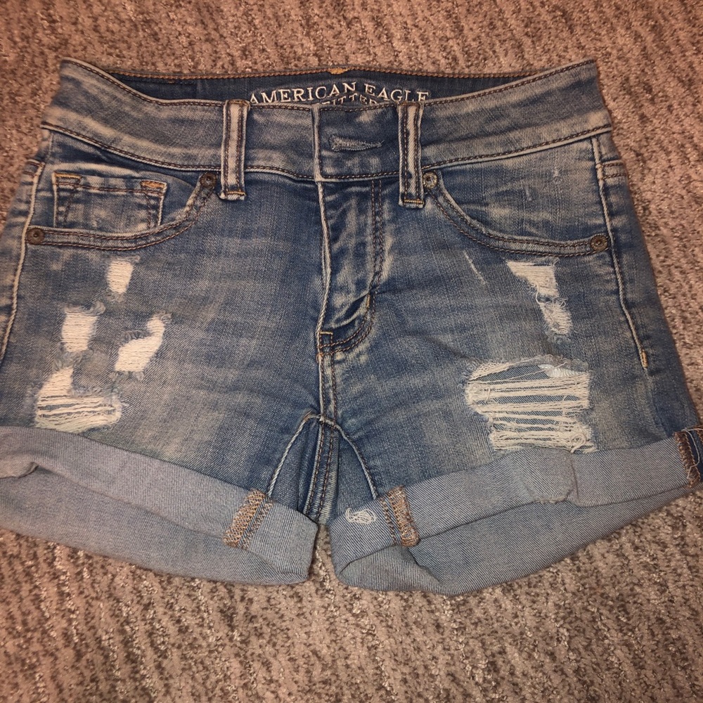 American eagle midi rise jean shorts